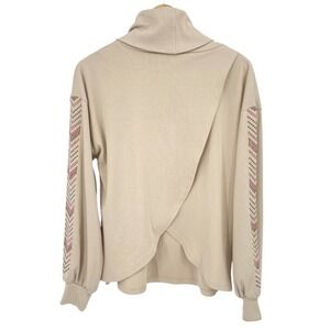 Savanna Jane Boho Embroidered Sleeve Ribbed Cowl Neck Pullover Sweater Size L‎